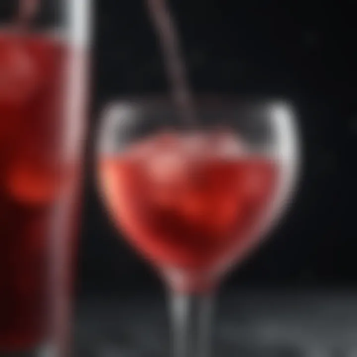 A close-up of a refreshing red beverage with sparkling bubbles