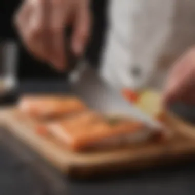 Demonstrating precision with the spatula on a delicate fillet