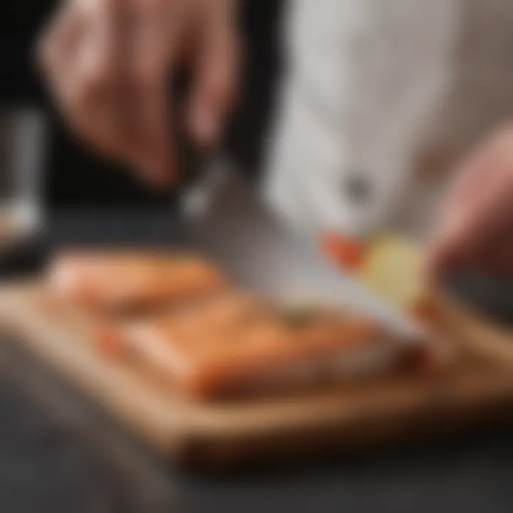 Demonstrating precision with the spatula on a delicate fillet