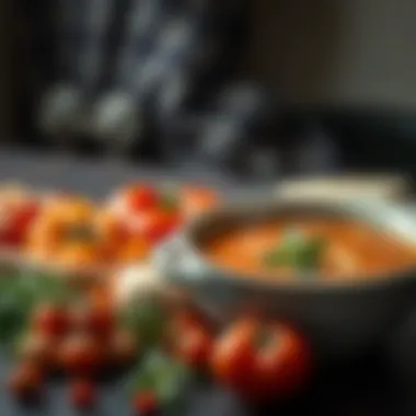 Seasonal Ingredients for Culinary Delight Seasonal ingredients arranged artfully beside a steaming bowl of soup