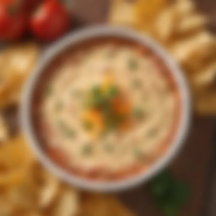 Close-up of the creamy texture of Tostitos Zesty Bean and Cheese Dip.