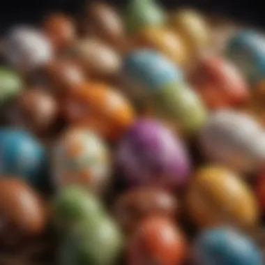 A vibrant display of decorated Easter eggs, symbolizing new beginnings and rebirth.