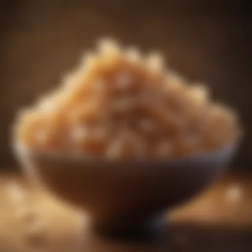 Turbinado sugar crystals in a bowl