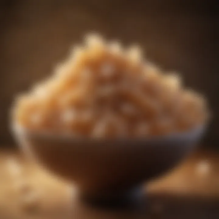 Turbinado sugar crystals in a bowl