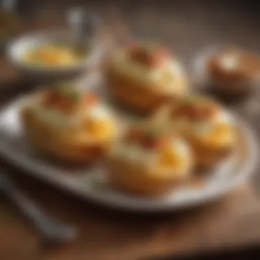 A plate of elegantly garnished twice baked potatoes showcasing a golden crust and creamy filling