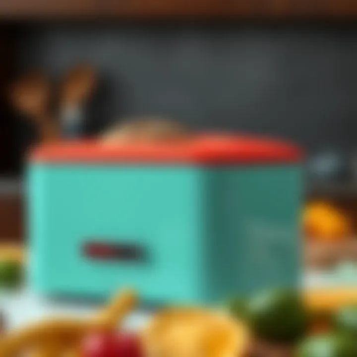 Contemporary metal bread box with sleek design and vibrant color