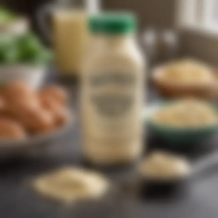 Close-up of vegan mayonnaise ingredients displayed on a countertop