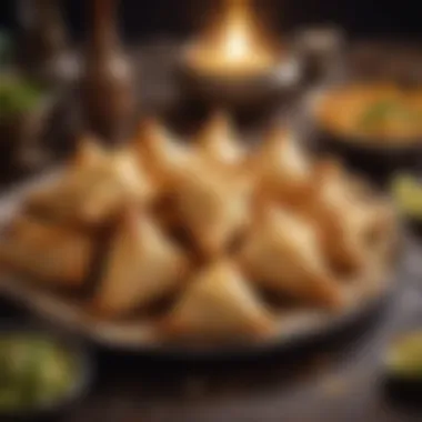 A cultural celebration featuring traditional samosas at a festive gathering