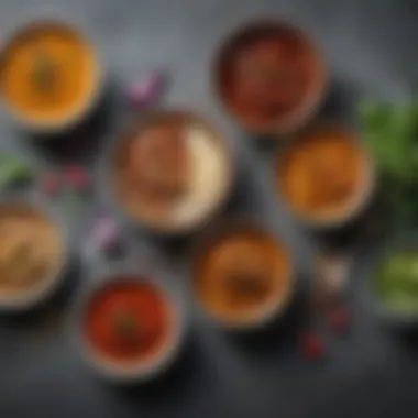 Homemade Marinades for Veggie BBQ A selection of homemade marinades in small bowls, showcasing diverse flavors and colors