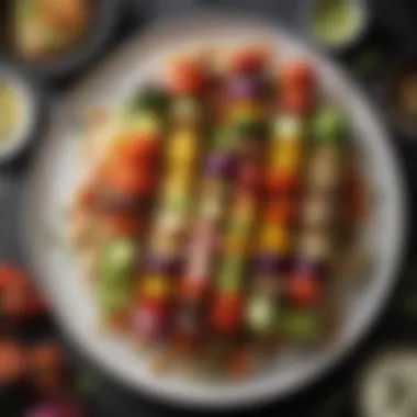 Colorful Vegetable Skewers A beautifully arranged platter of vegetable skewers ready for the grill