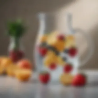 Stylish glass water jug with spout and infused fruits