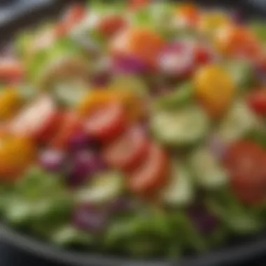 A close-up of a colorful vegetable salad emphasizing freshness and health