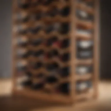 Detailed view of craftsmanship on a wooden wine rack