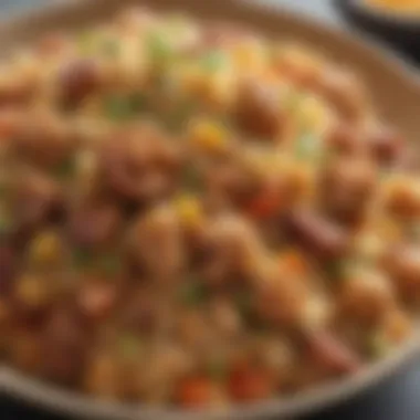 A close-up of Yang Chow fried rice highlighting its unique texture and color