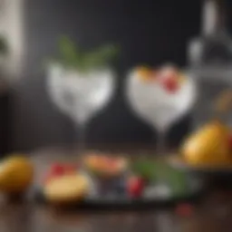 An elegant gin cocktail garnished with herbs and fruit