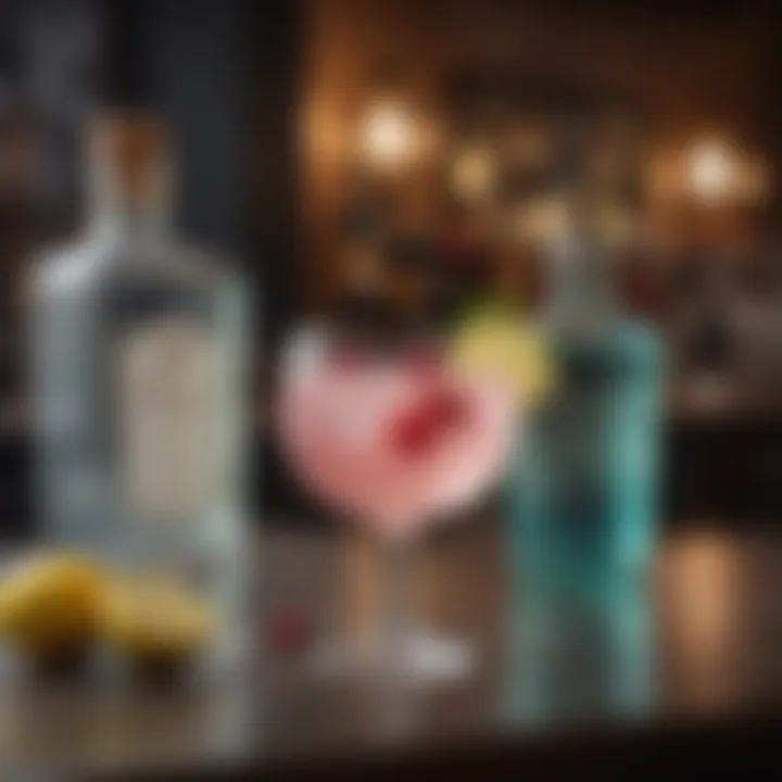 A modern bar setup showcasing colorful gin cocktails