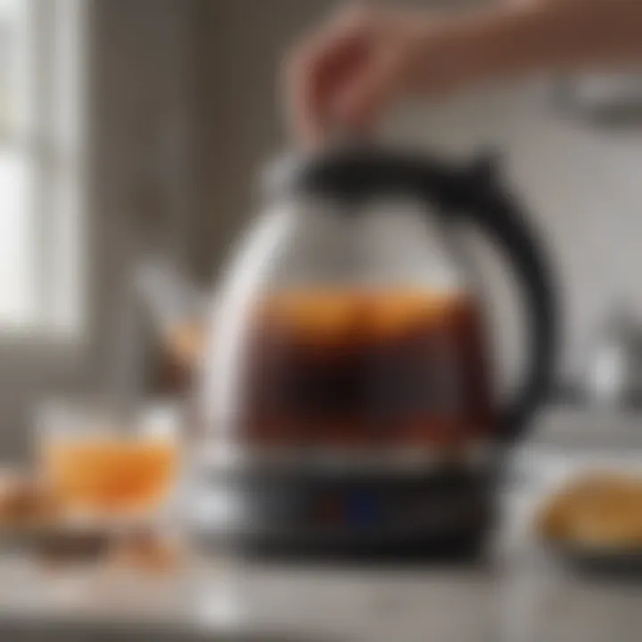 Farberware Electric Teapot in action, steaming hot water for brewing tea.