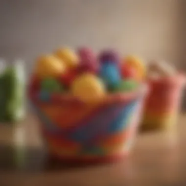 Colorful fabric baskets arranged for display
