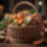 Elegant wicker basket filled with assorted gifts