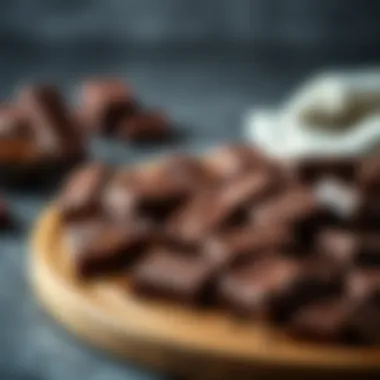 An inviting display of dark chocolate pieces on a wooden board
