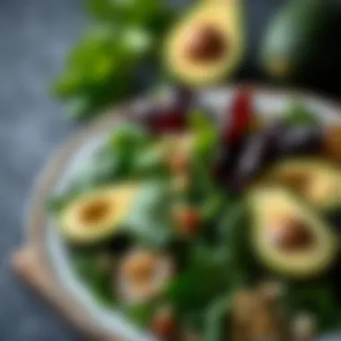 A colorful plate showcasing an array of leafy greens and avocados