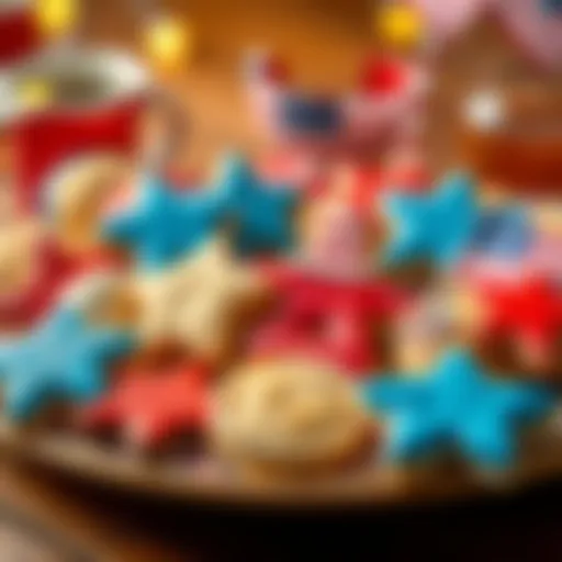 Colorful Fourth of July cookie platter adorned with patriotic decorations