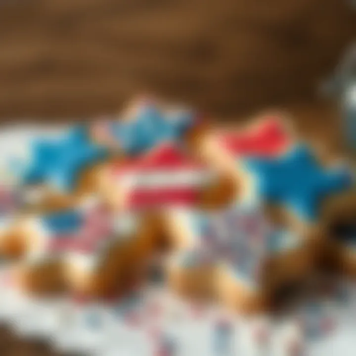 Rustic Charm of Red, White, and Blue Cookies Creative cookie designs showcasing red, white, and blue themes in a rustic setting