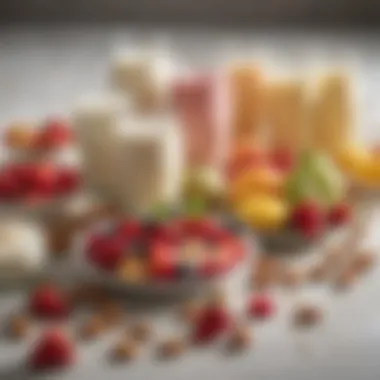 Artful Arrangement of Fruits and Almond Milk A selection of fruits and almond milk arranged aesthetically