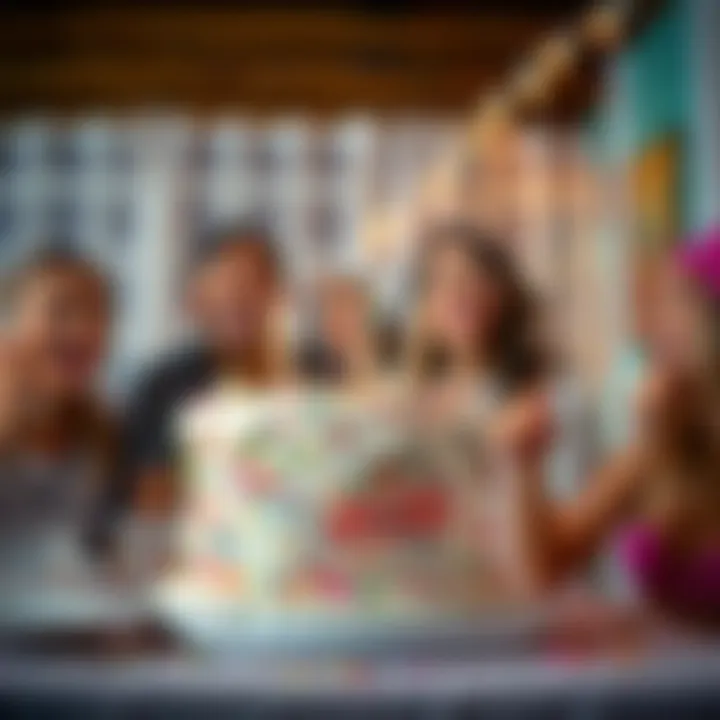 A joyful gathering featuring individuals enjoying Funfetti Ice Cream Cake.