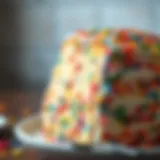 A vibrant slice of Funfetti Ice Cream Cake showcasing colorful sprinkles and creamy layers.