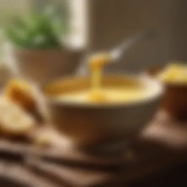 The golden hue of ghee butter in a traditional bowl