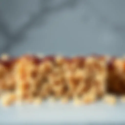 Chewy Texture of Gluten Free Rice Krispie Bars Close-up of gluten free rice krispie bars showcasing their chewy texture.