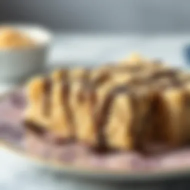 Chocolate Drizzle on Gluten Free Rice Krispie Bars A decorative plate featuring gluten free rice krispie bars with a drizzle of chocolate.