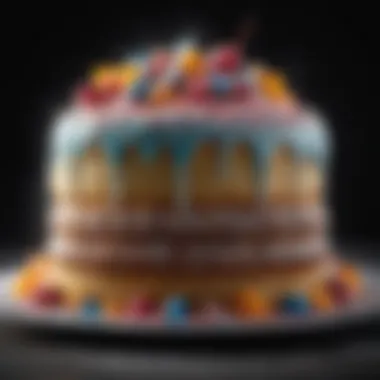 Gourmet Cake with Colored Powdered Sugar Dusting A close-up of colored powdered sugar dusting on a gourmet cake
