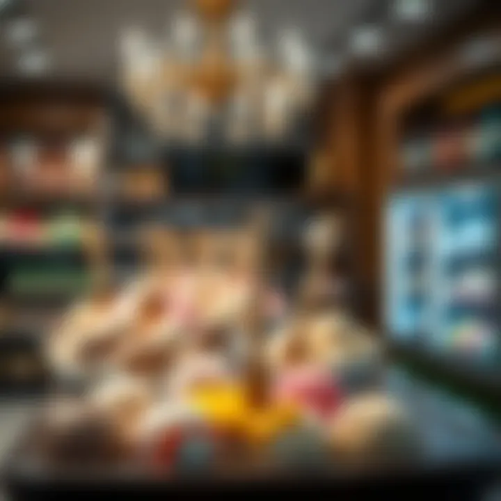 An elegant display of various ice cream flavors in a gourmet shop, highlighting their visual appeal.