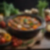A vibrant display of a one-pot meal brimming with colorful vegetables and protein.
