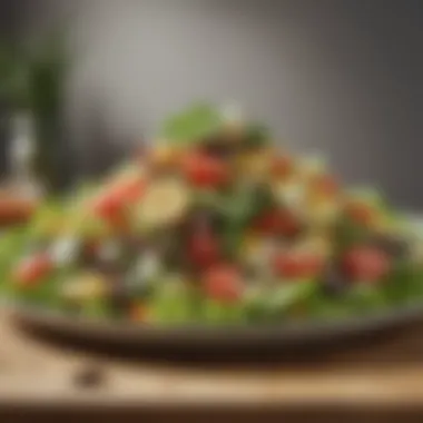 Nutritious Salad Creation A close-up of a wholesome salad, combining fresh ingredients for a nutritious boost.