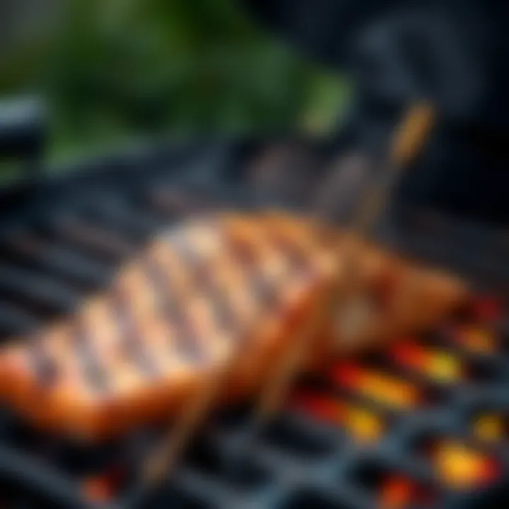 Grilling Salmon on the Barbecue Grilling salmon on a barbecue with a smoky flavor