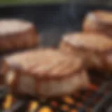 Juicy ranch pork chops on a grill