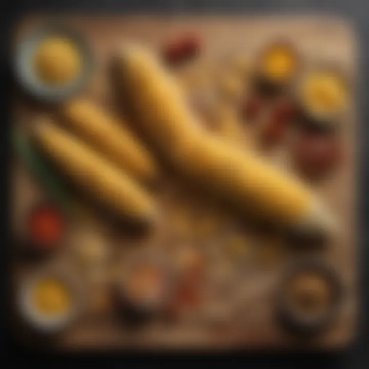 A creative assortment of toppings and seasonings for corn on a table