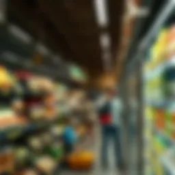 A bustling grocery store aisle filled with diverse food products