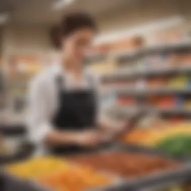 A woman analyzing discounts and deals in a store