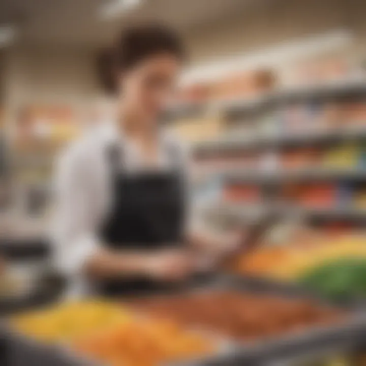 A woman analyzing discounts and deals in a store