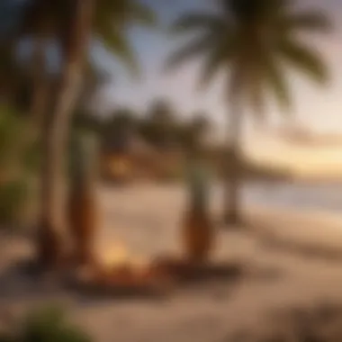 Tropical Beach Setting for a Luau Tropical beach setting with tiki torches and palm trees