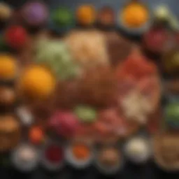 A vibrant assortment of colorful ingredients used in traditional guisados.