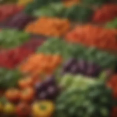 A vibrant display of fresh vegetables in a market