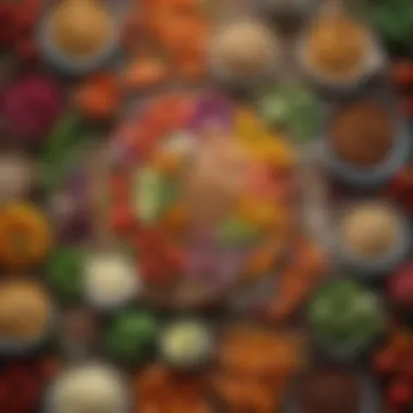Vibrant Ingredients for Meal Prep A colorful array of fresh vegetables and grains arranged artfully.