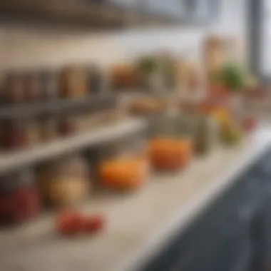 A kitchen countertop showcasing various storage solutions.