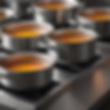 Heat Conduction in Stainless Steel Cookware Close-up view of stainless steel cookware demonstrating heat conduction properties