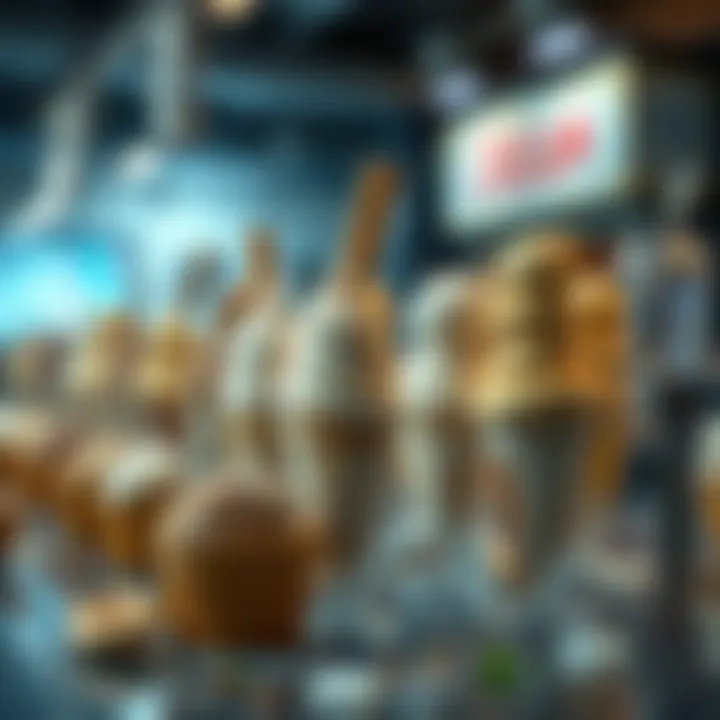 A historical depiction of ice cream production methods from ancient to modern times, illustrating its evolution.